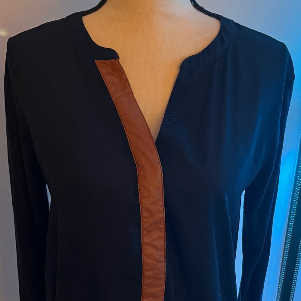 Sunday in Brooklyn Black Blouse with Brown Accent - Picture 2 of 6